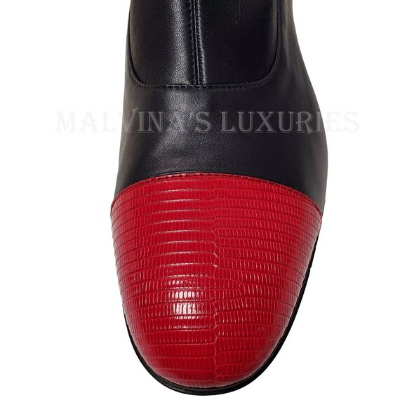 GUCCI MENS BOOTS DARK BLUE LEATHER RED LIZARD TOE ANKLE BOOTIES sz 11 11.5 - Picture 14 of 16